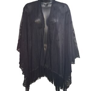 Sheer Cardigan Floral Embroidery Fringe Boho Fairy Goth Witch Festival Coachella